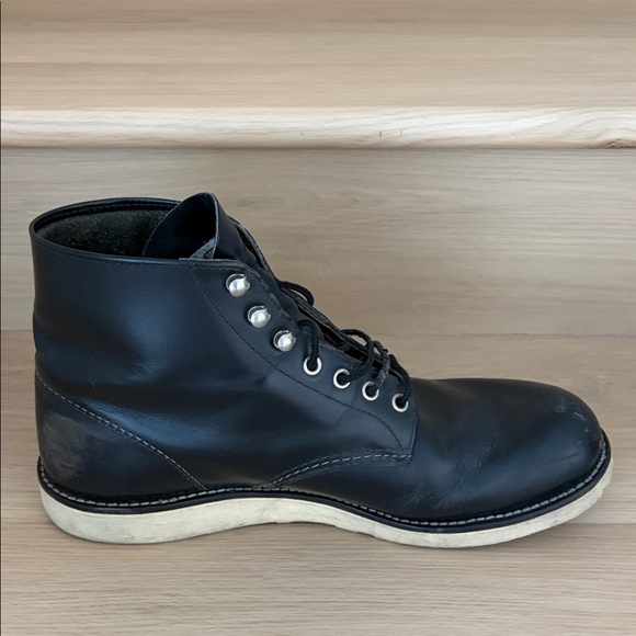 Red Wing Shoes Black Leather Lace-Up Work Boots with White Soles - Picture 4 of 8